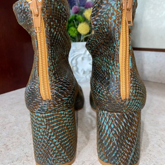 Vanessa Wu Ghillie Lace-Up Block Heels Size 38 US 7.5 Leather Upper Brown & Teal - Picture 9 of 12